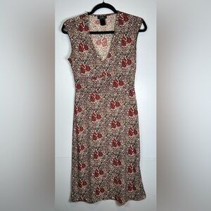 BCBG Red and Brown Midi Sleeveless Dress. Career. Wear to work. Fall Dress.